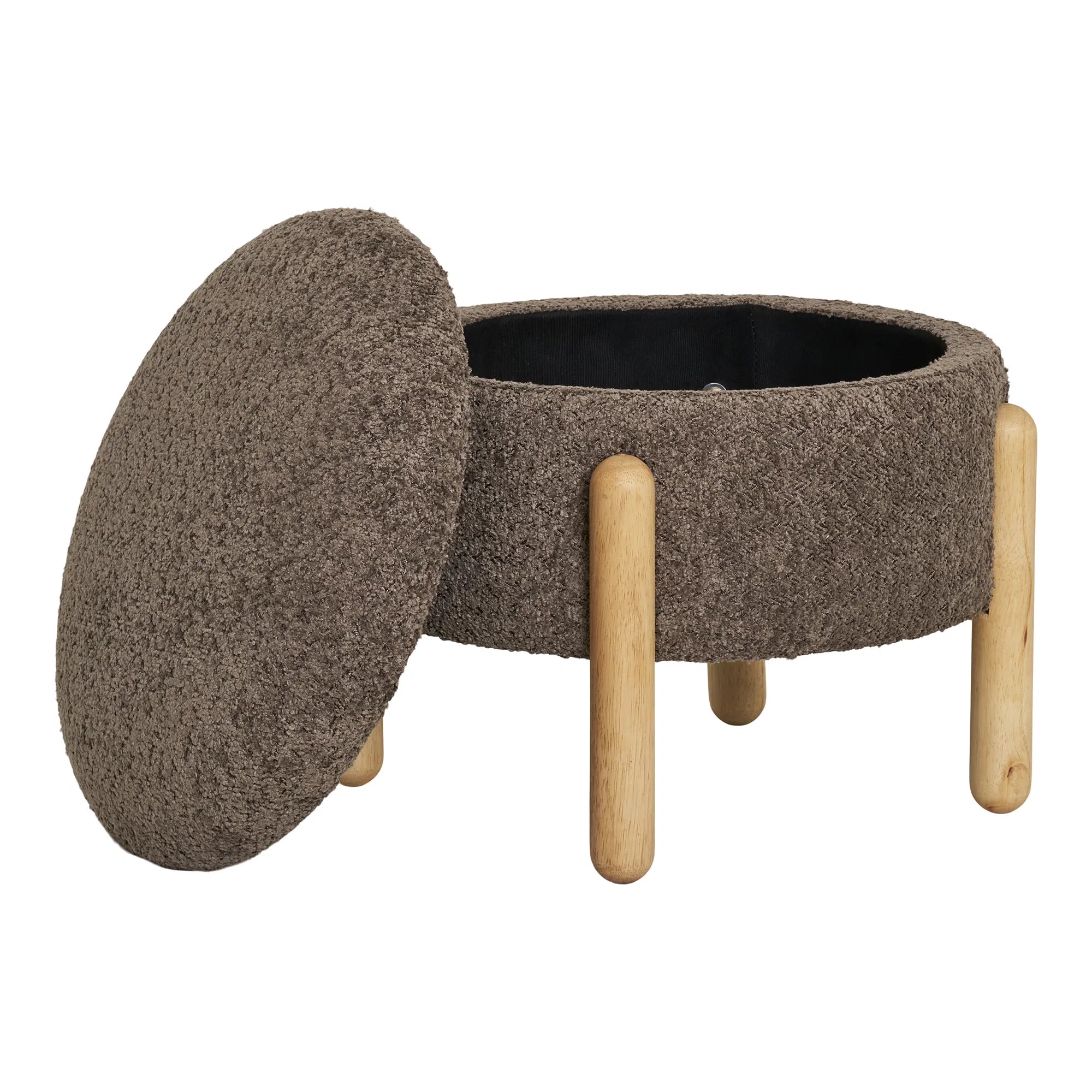Beistellhocker Merino Bouclé Braun mat Stauraum