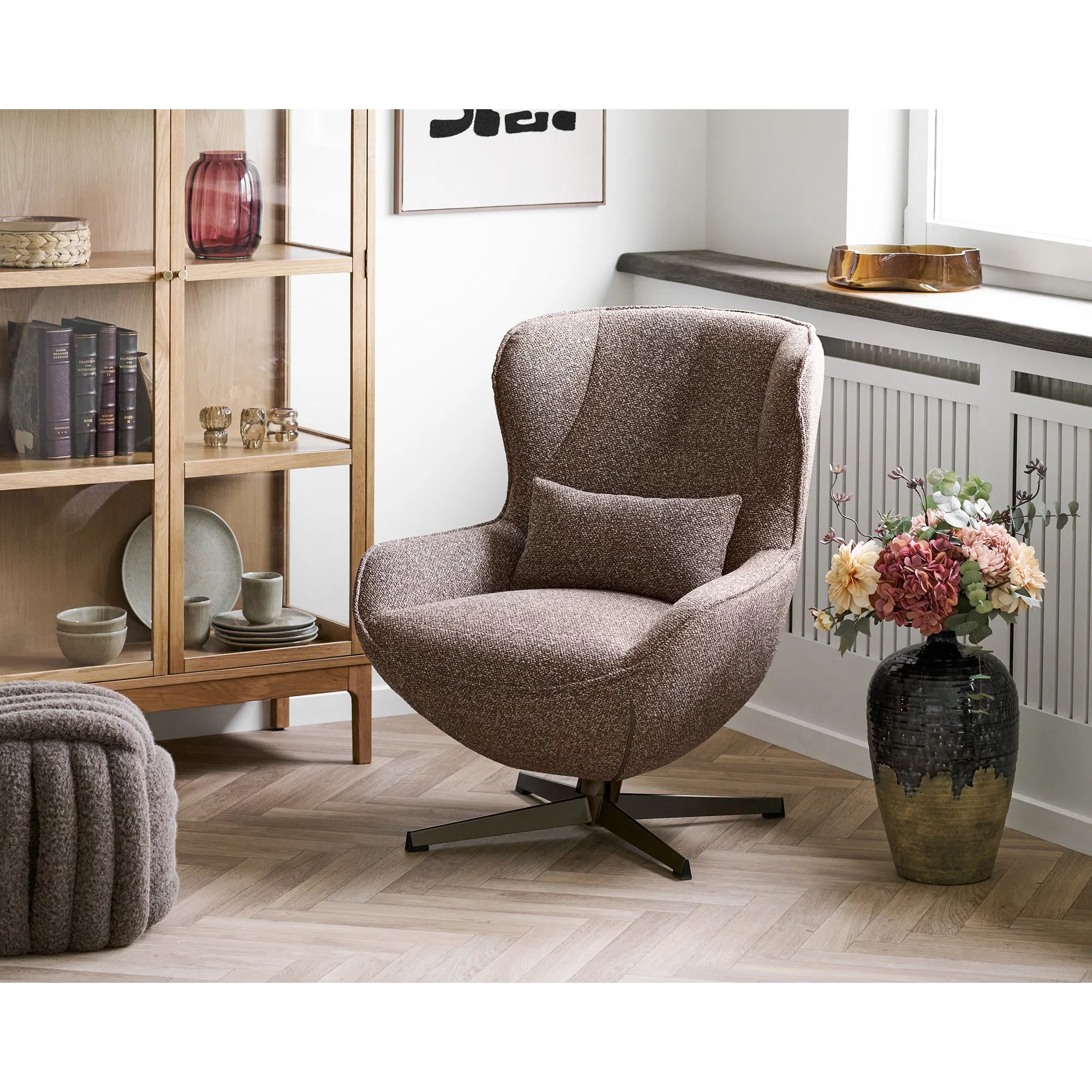 Beistellhocker Velmira – Runder Hocker in Knotenoptik Braun