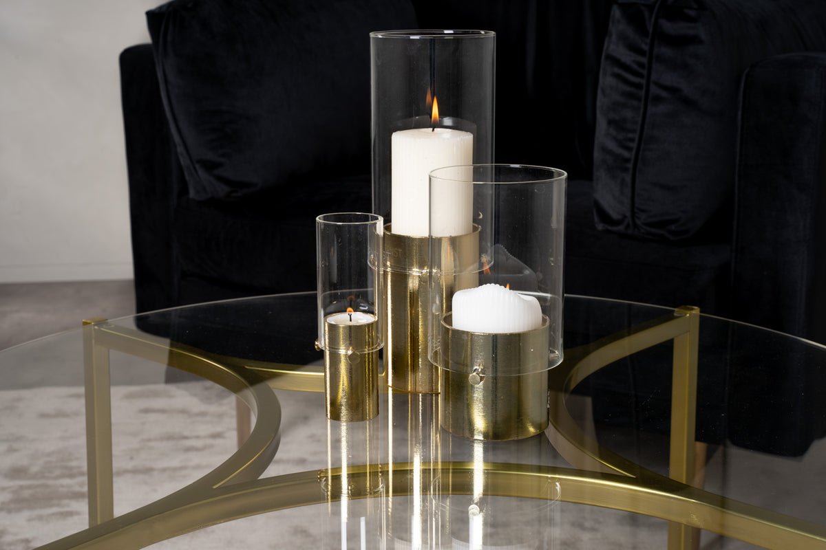 Couchtisch Goldi - mat ronder Glasplack