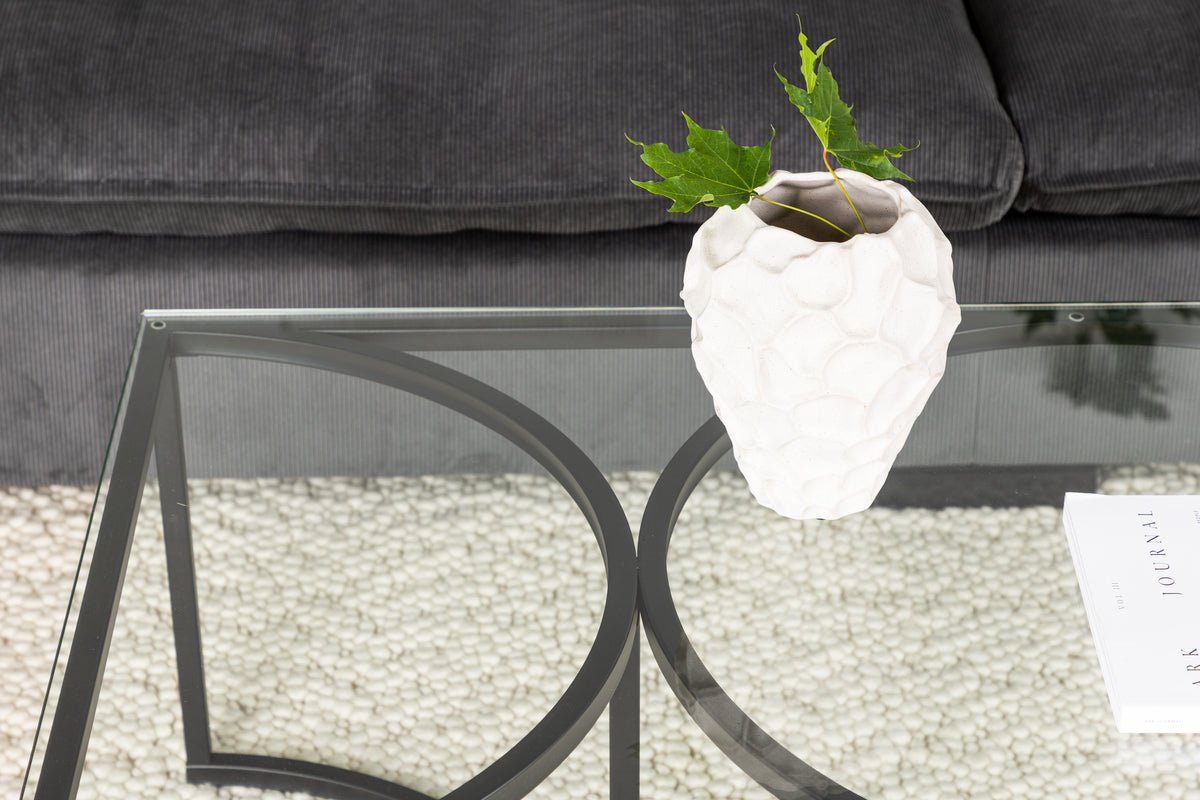 Couchtisch Jordo - aacht zwou Gréissten mat Glasplack