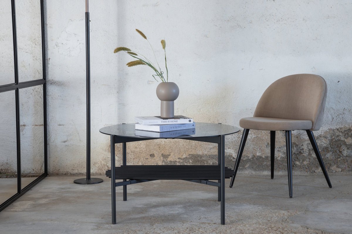 Couchtisch Staffan ronn - a schwaarz mat Glasplack