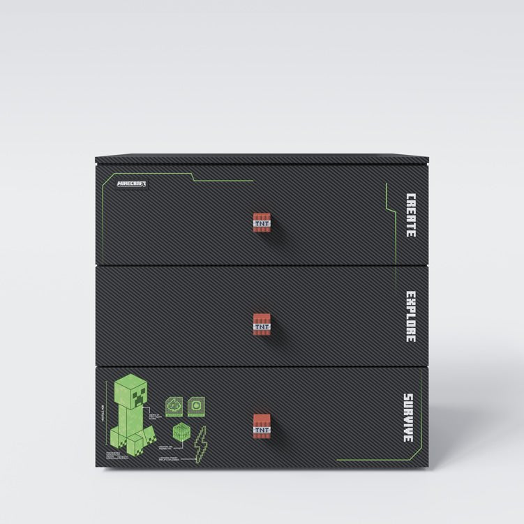 Minecraft Kommode „Creeper Chest“ – mat LED, Soft-Close & 3 Schubladen