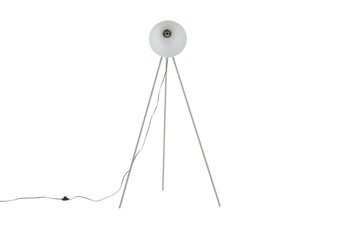 Stehlamp „Amsterdam“ – Dräifouss mat groussem Schirm suergt fir roueg Akzenter