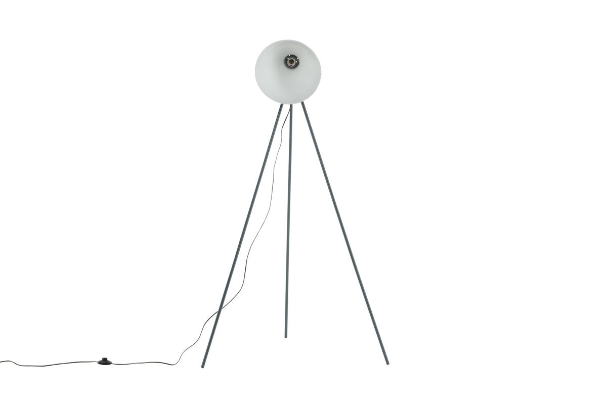 Stehlamp „Amsterdam“ – Dräifouss mat groussem Schirm suergt fir roueg Akzenter