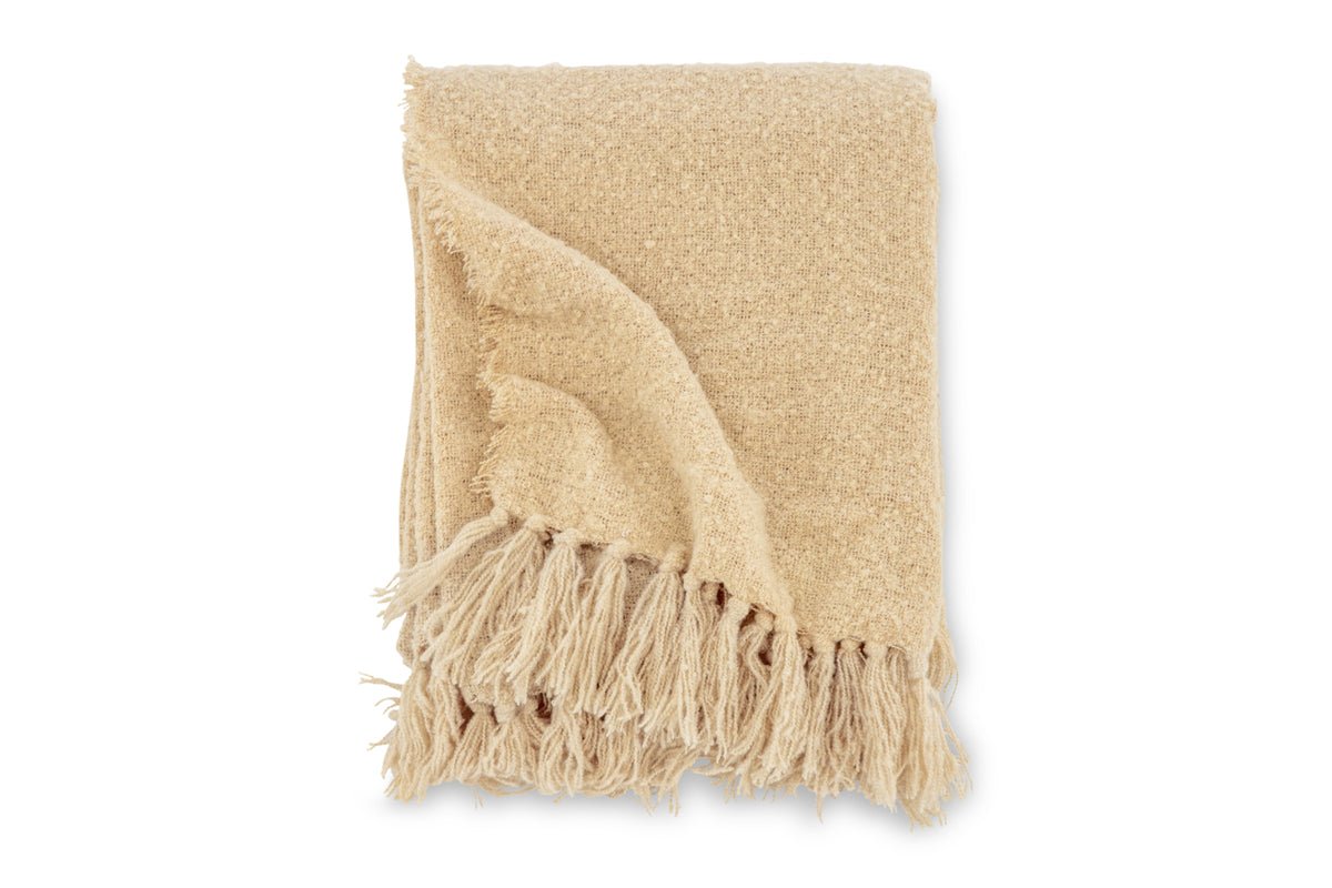 Tagesdecke „Stanley Sand“ – 170×130 cm mit Struktur & Fransen