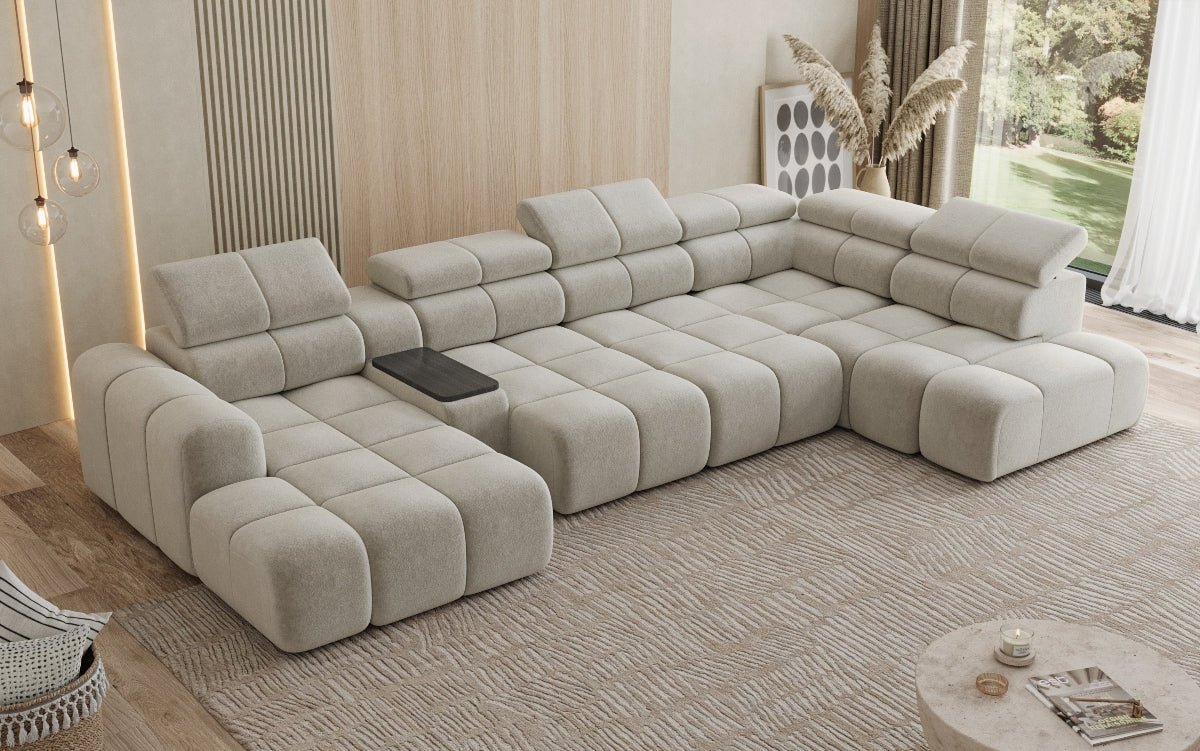 Designer Sofa Wunnlandschaft Mia mat elektrescher Sëtzvergréisserung a Chenille