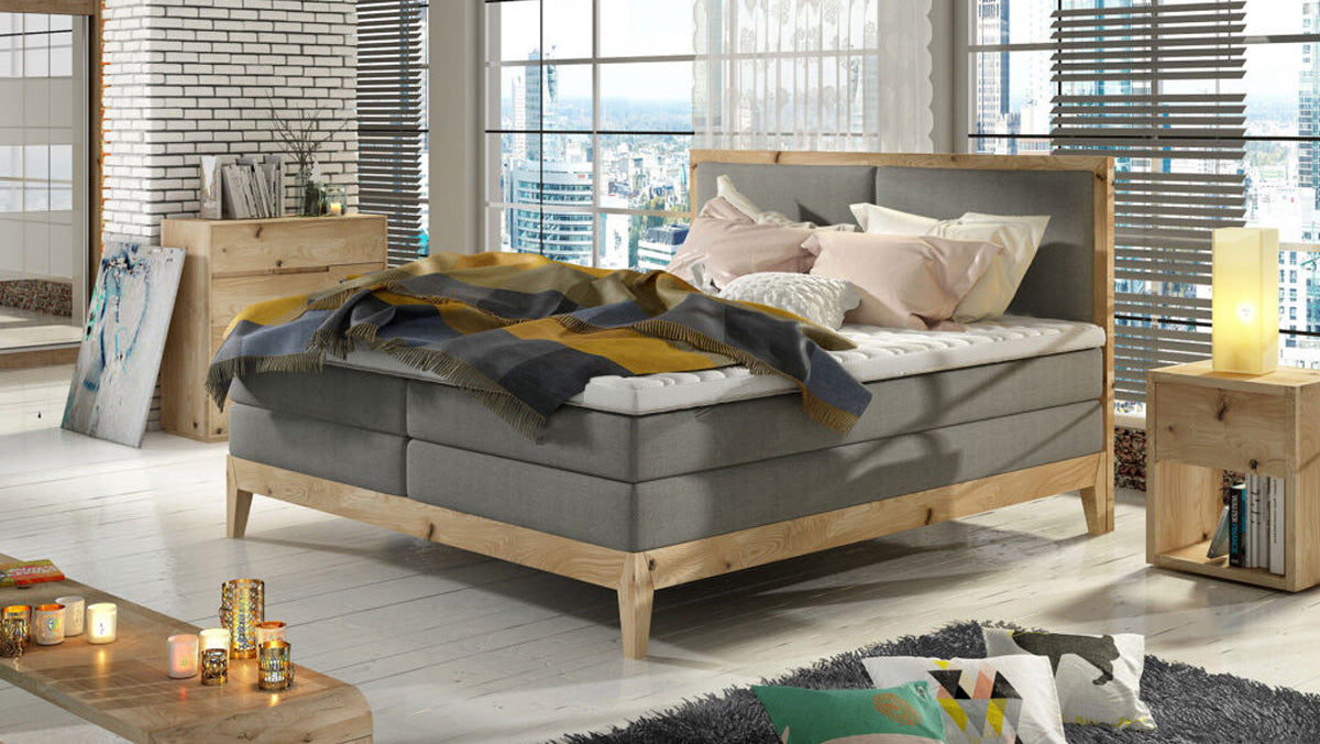 Designer-Boxspringbett/Holzbett Ida aus massivem Eechenholz