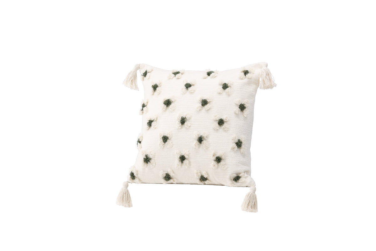 Këssenbezuch Flower - wäiss mat gréngen Punkten an zwou verschiddene Gréissten