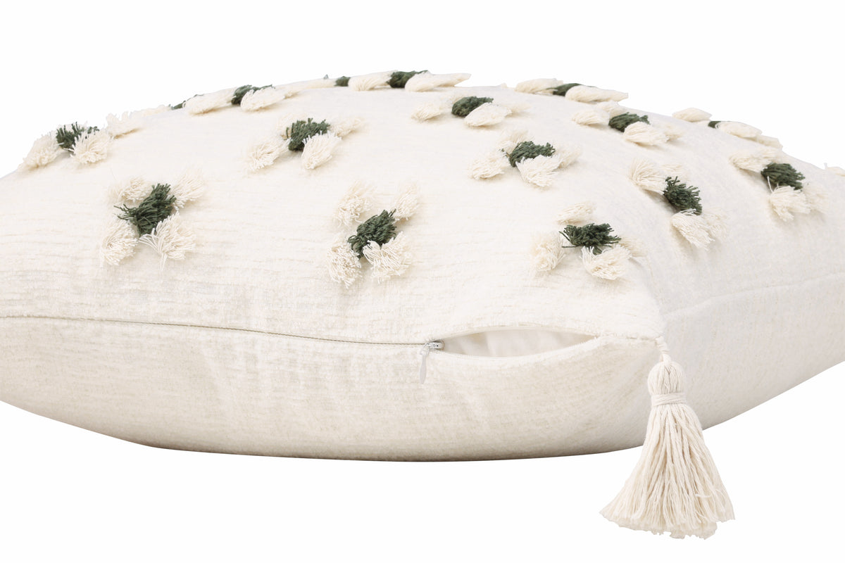 Këssenbezuch Flower - wäiss mat gréngen Punkten an zwou verschiddene Gréissten