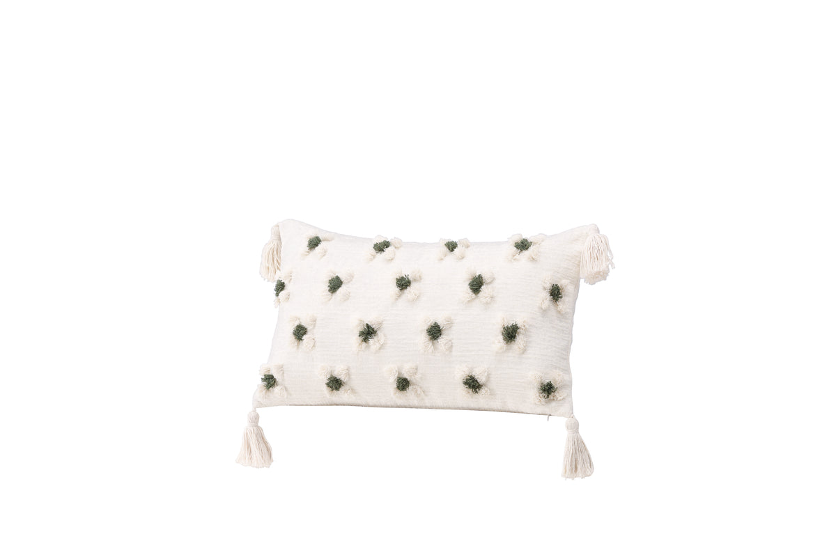 Këssenbezuch Flower - wäiss mat gréngen Punkten an zwou verschiddene Gréissten