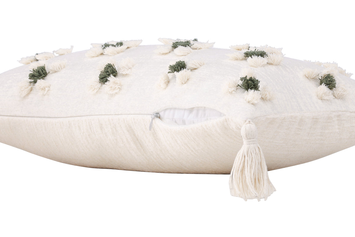 Këssenbezuch Flower - wäiss mat gréngen Punkten an zwou verschiddene Gréissten