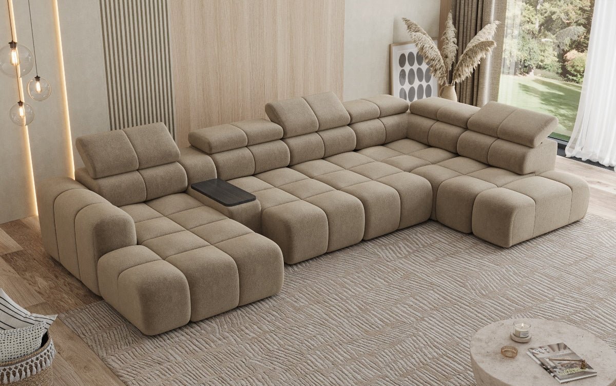 Designer Sofa Wunnlandschaft Mia mat elektrescher Sëtzvergréisserung a Chenille