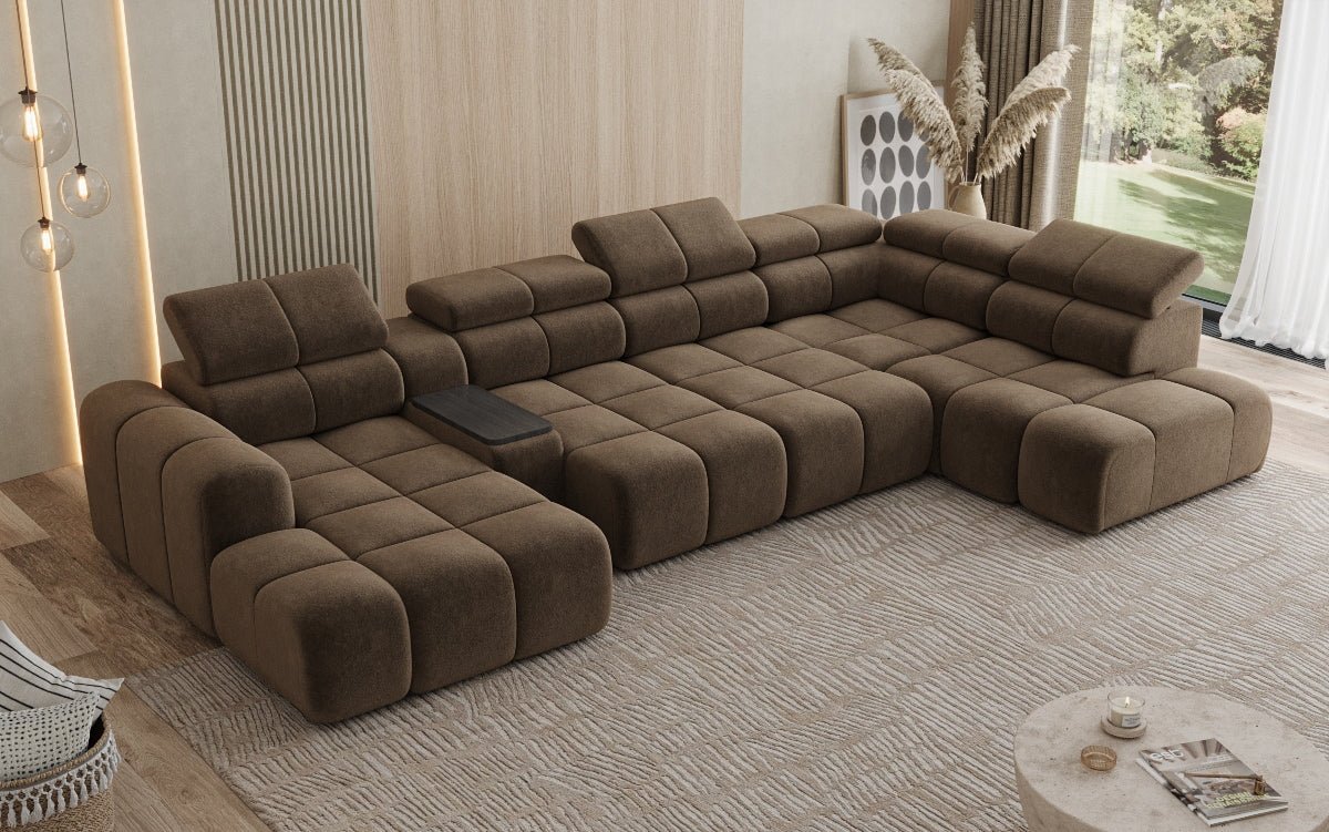 Designer Sofa Wunnlandschaft Mia mat elektrescher Sëtzvergréisserung a Chenille