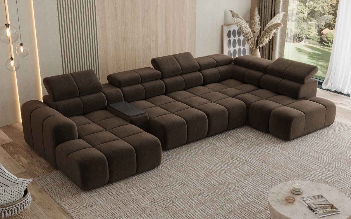 Designer Sofa Wunnlandschaft Mia mat elektrescher Sëtzvergréisserung a Chenille