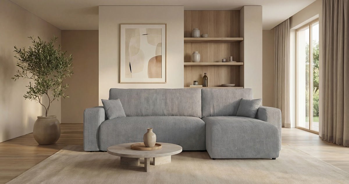 Designer-Sofa Calva mat Schlof- a Klappfunktioun a Cord
