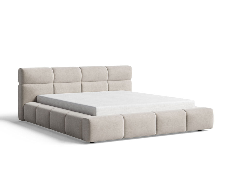 Designer Polsterbett Lora aus Samt mat Stauraum