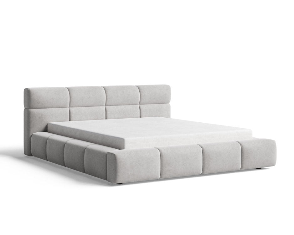 Designer Polsterbett Lora aus Samt mat Stauraum