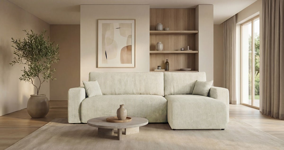 Designer-Sofa Calva mat Schlof- a Klappfunktioun a Cord