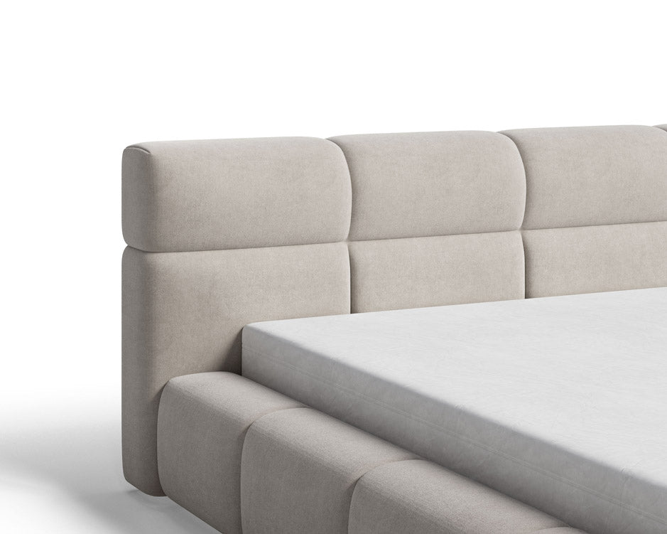 Designer Polsterbett Lora aus Samt mat Stauraum