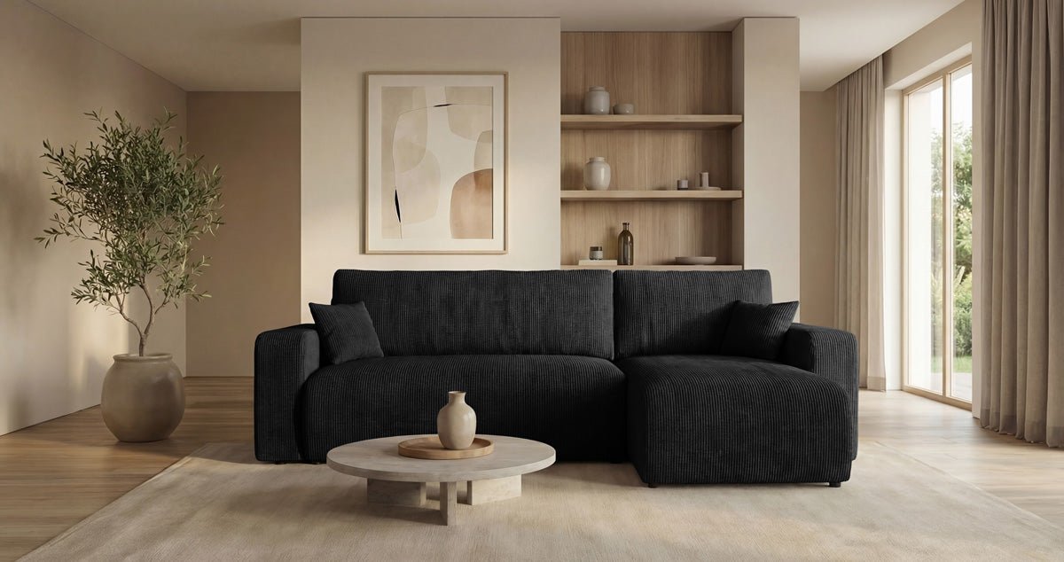 Designer-Sofa Calva mat Schlof- a Klappfunktioun a Cord