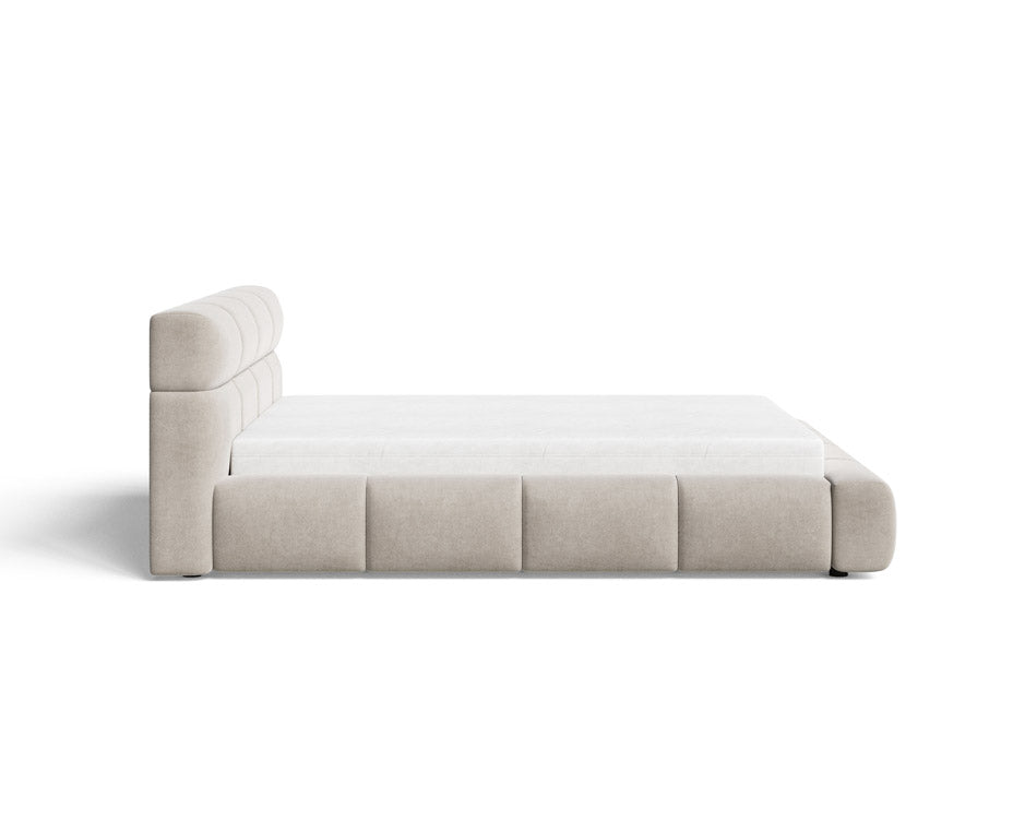 Designer Polsterbett Lora aus Samt mat Stauraum