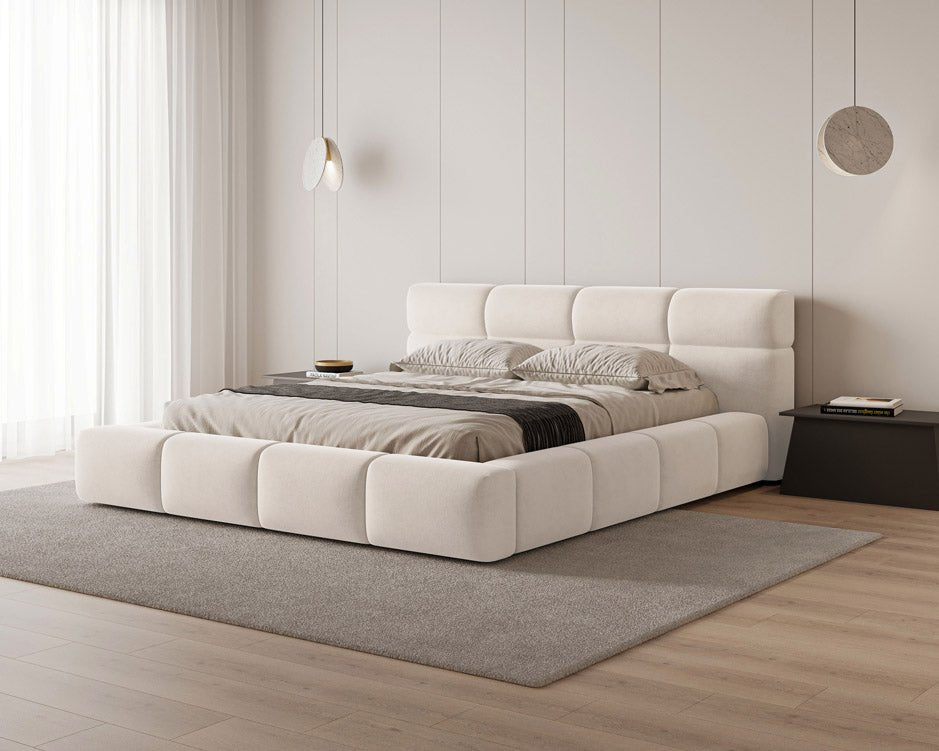 Designer Polsterbett Lora aus Samt mat Stauraum