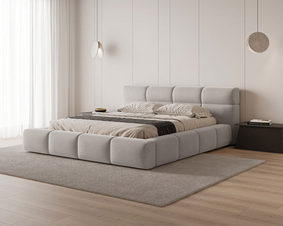 Designer Polsterbett Lora aus Samt mat Stauraum