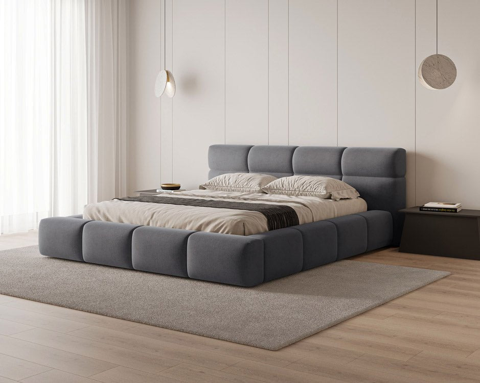 Designer Polsterbett Lora aus Samt mat Stauraum