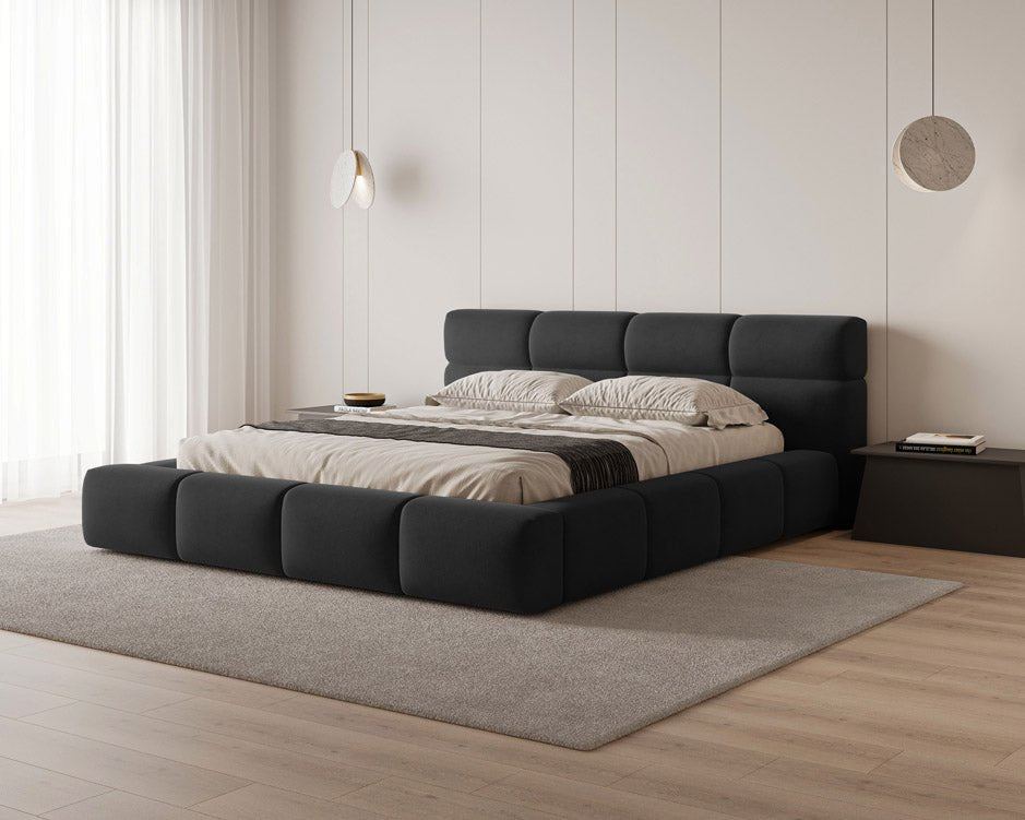 Designer Polsterbett Lora aus Samt mat Stauraum