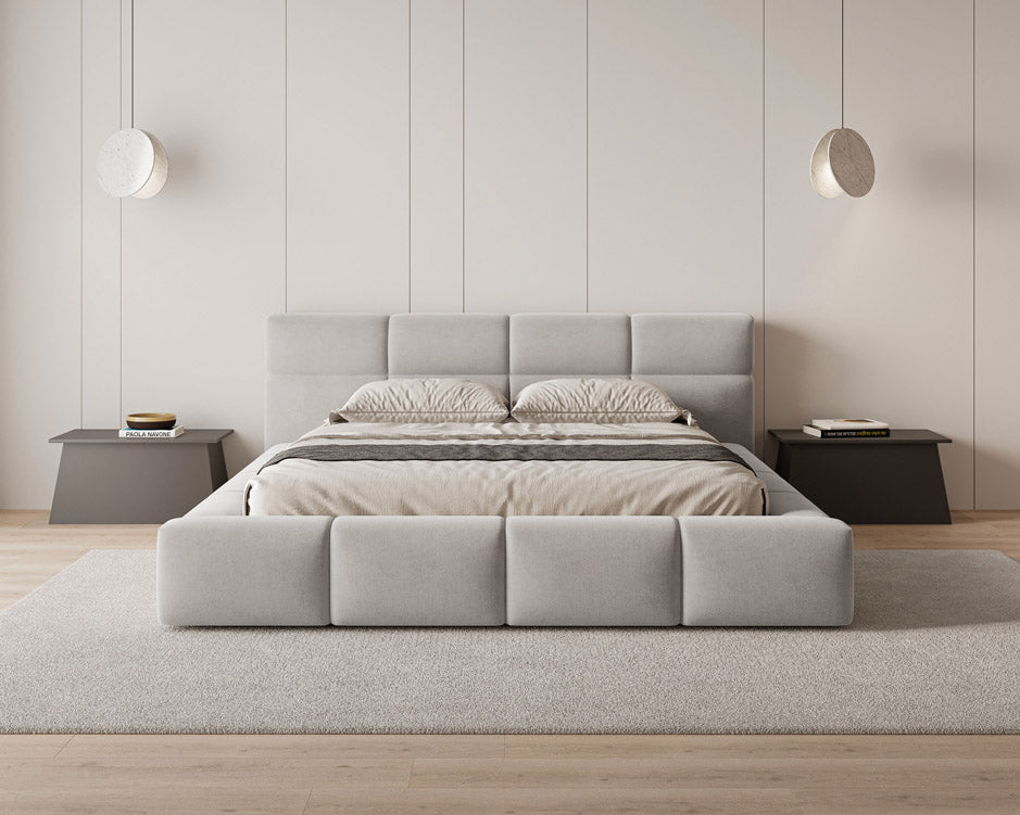 Designer Polsterbett Lora aus Samt mat Stauraum