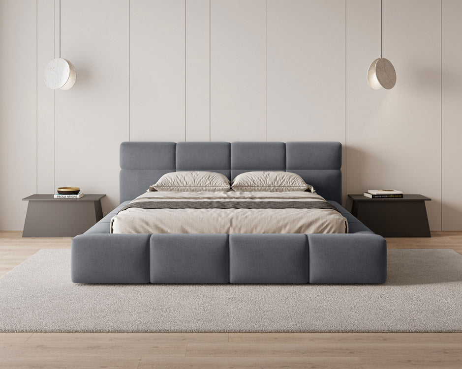 Designer Polsterbett Lora aus Samt mat Stauraum