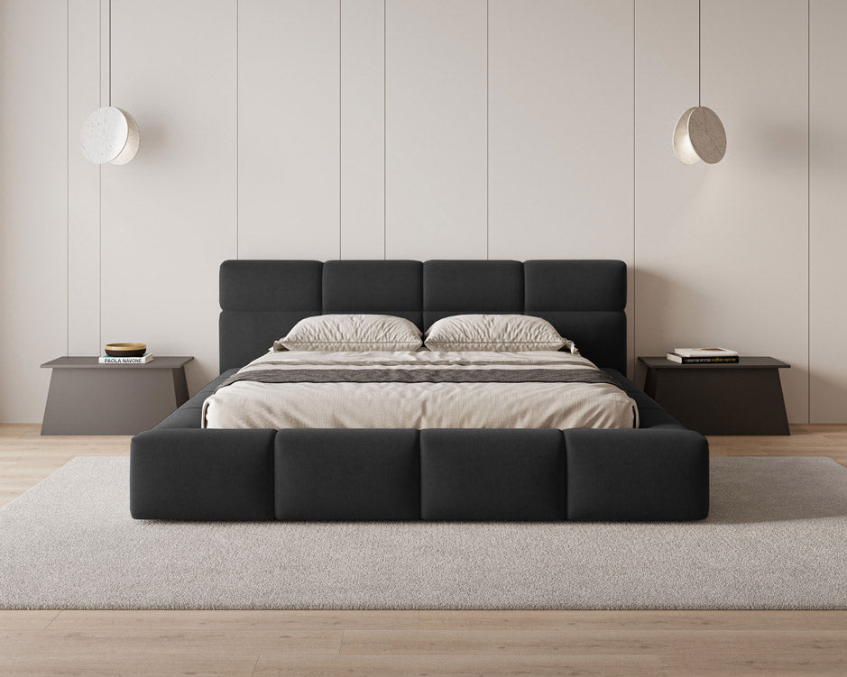 Designer Polsterbett Lora aus Samt mat Stauraum