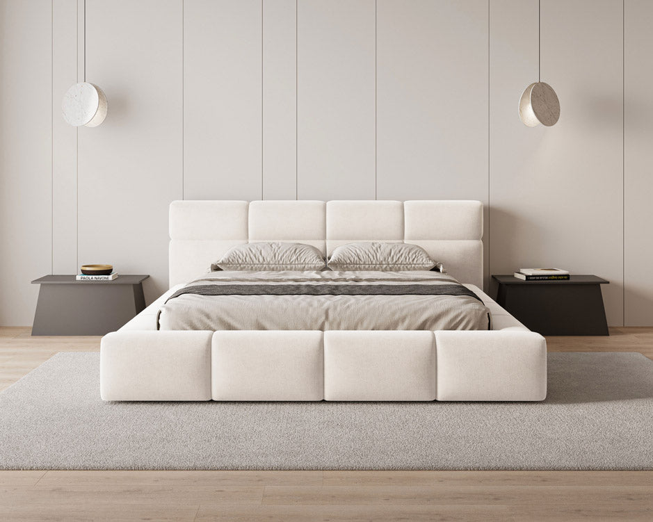 Designer Polsterbett Lora aus Samt mat Stauraum