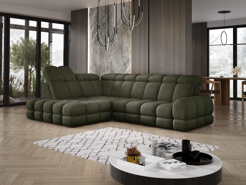 Designer Sofa Lima L with electric sleeping function in bouclé