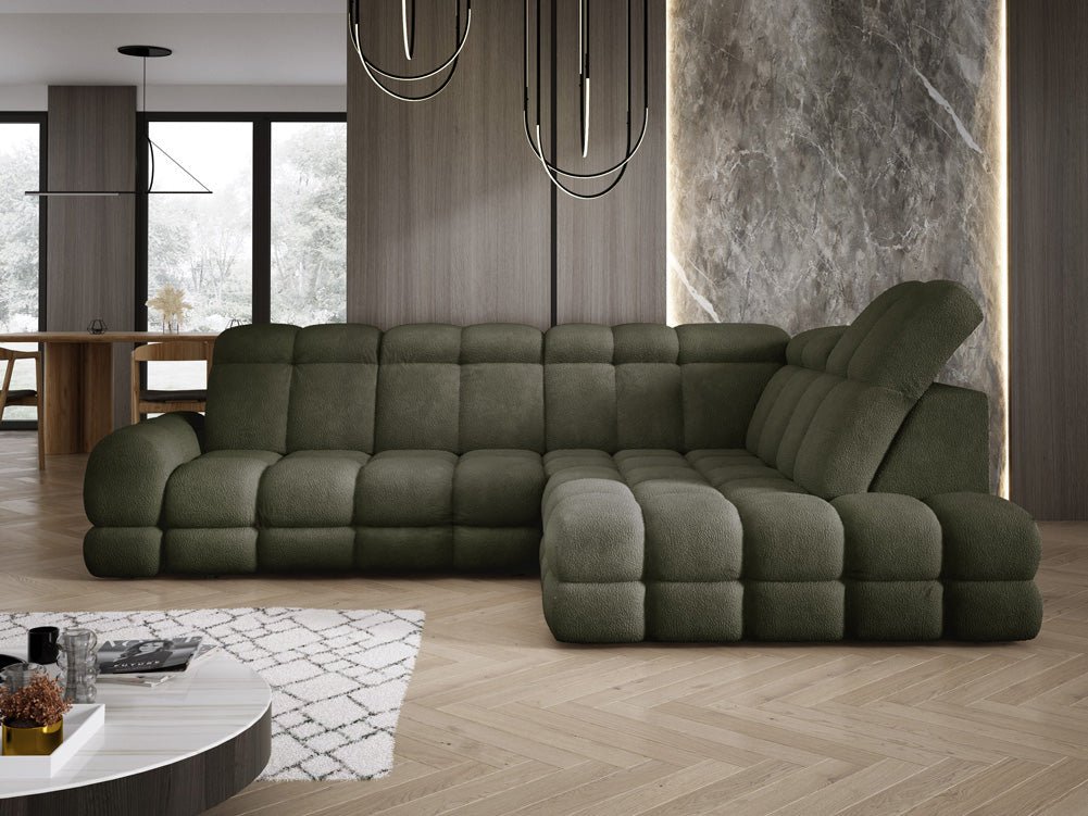 Designer Sofa Lima L with electric sleeping function in bouclé