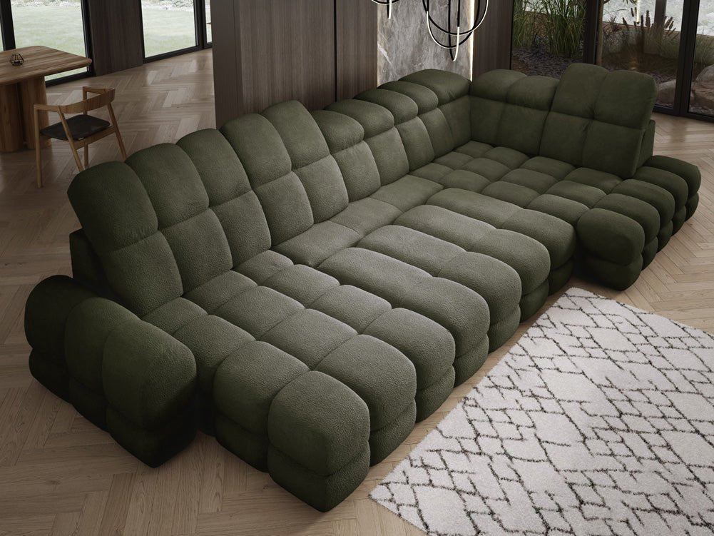 Designer Sofa Lima U with electric sleeping function in bouclé