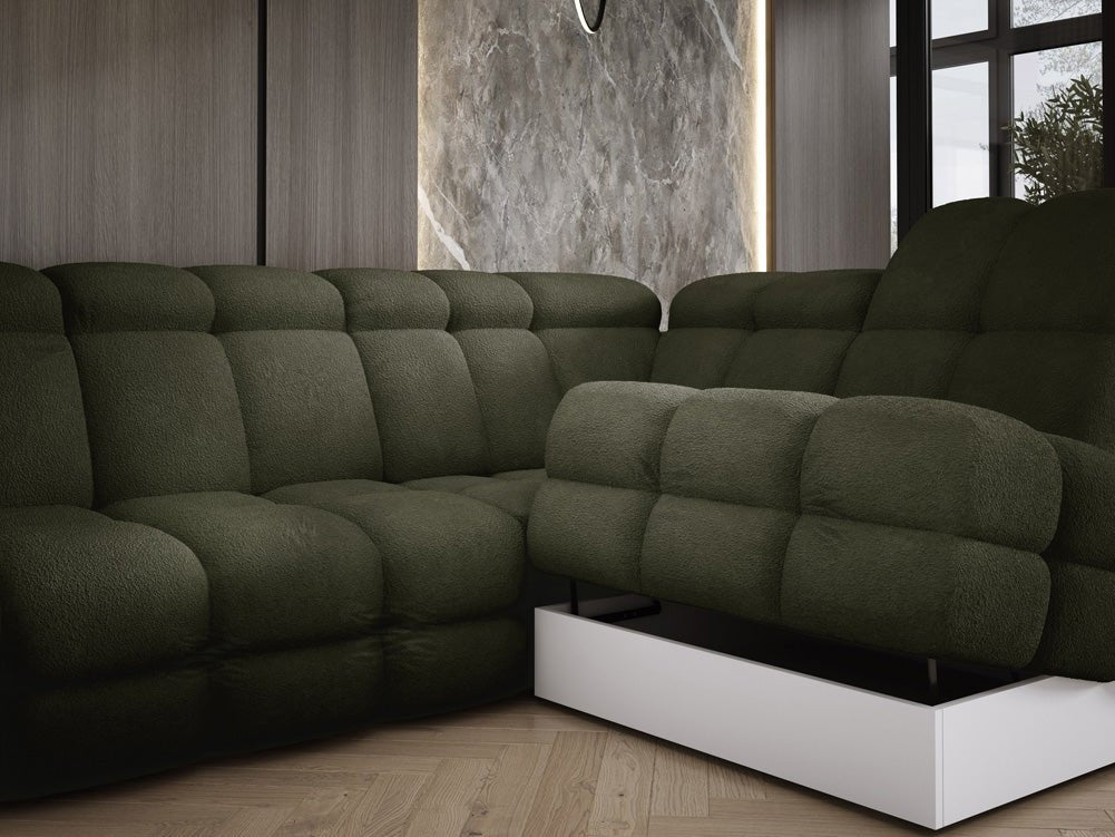 Designer Sofa Lima L with electric sleeping function in bouclé