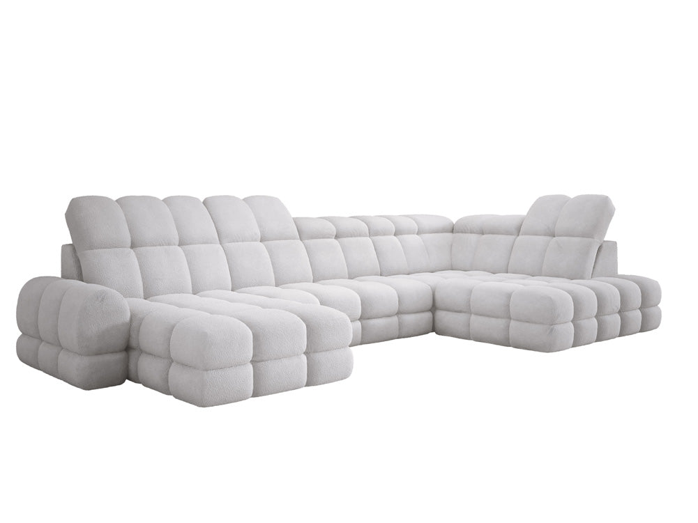 Designer Sofa Lima U with electric sleeping function in bouclé