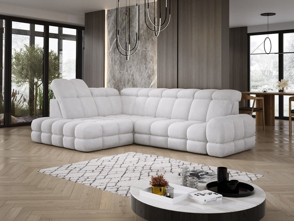 Designer Sofa Lima L with electric sleeping function in bouclé