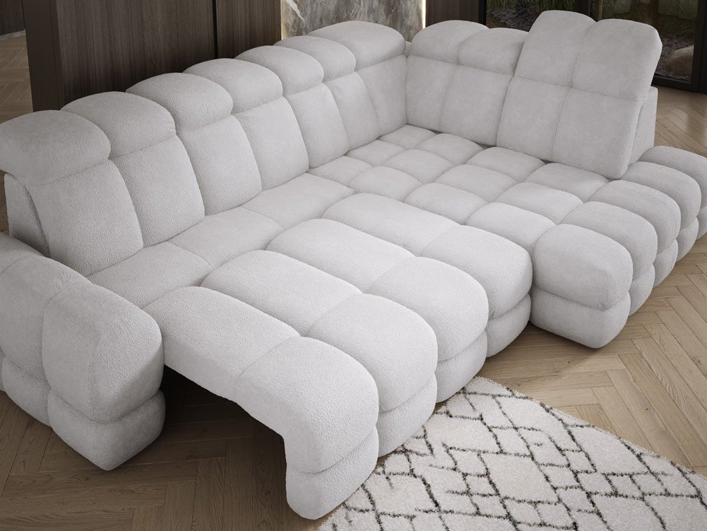 Designer Sofa Lima L with electric sleeping function in bouclé