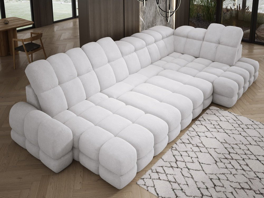 Designer Sofa Lima U with electric sleeping function in bouclé