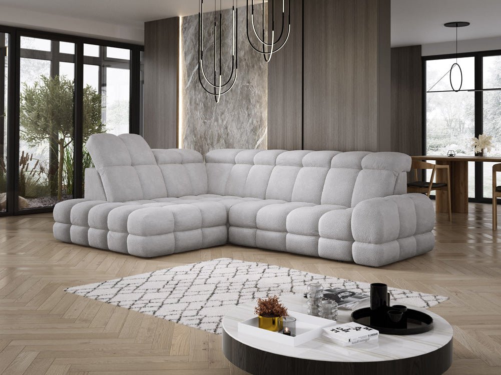 Designer Sofa Lima L with electric sleeping function in bouclé