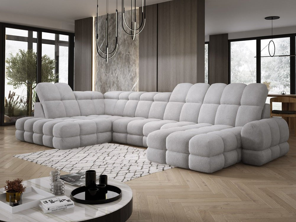 Designer Sofa Lima U with electric sleeping function in bouclé