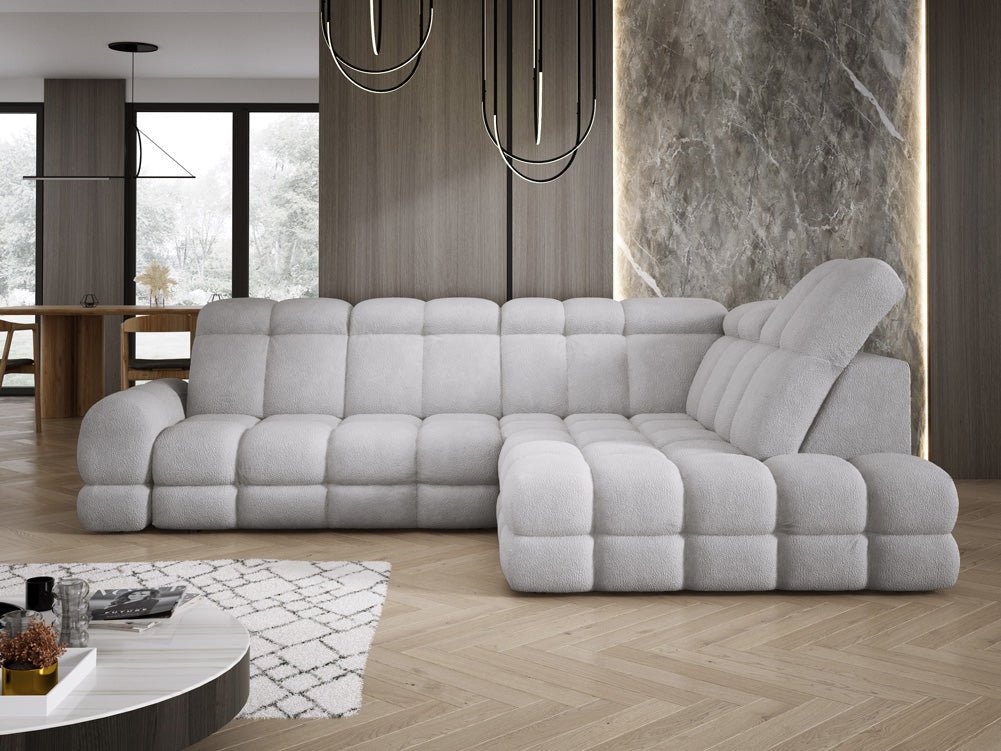 Designer Sofa Lima L with electric sleeping function in bouclé