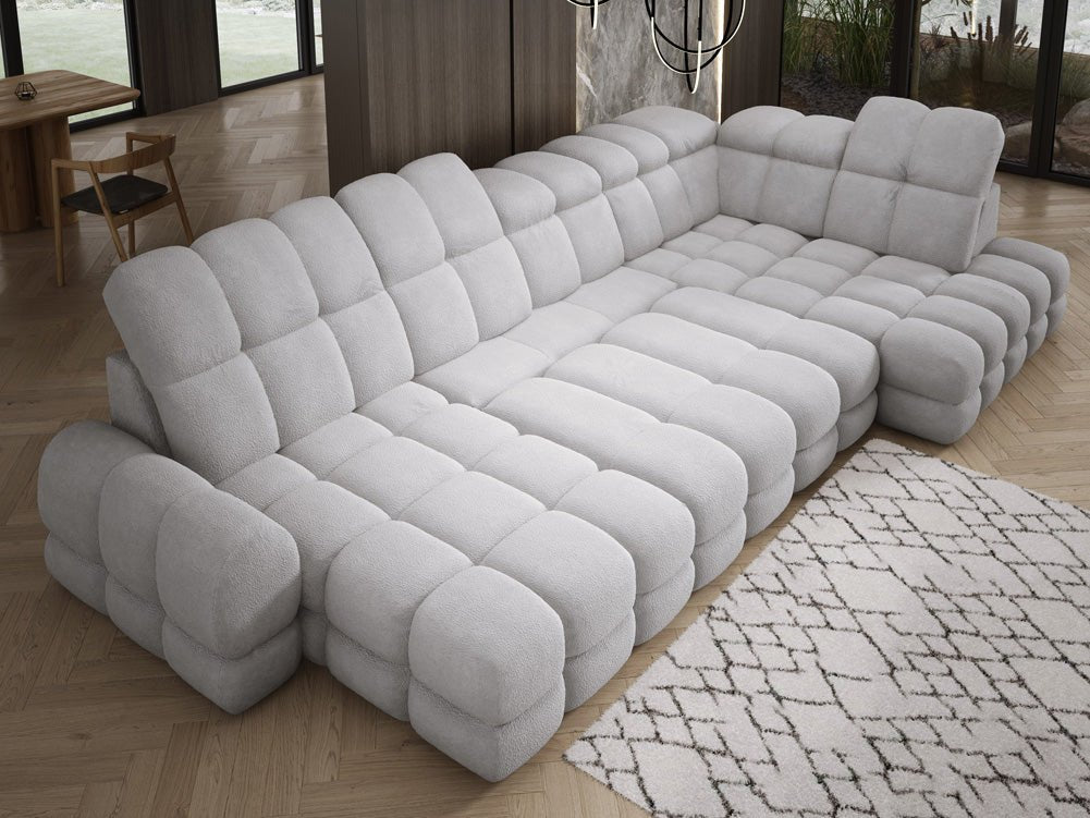 Designer Sofa Lima U with electric sleeping function in bouclé