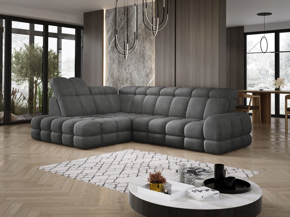 Designer Sofa Lima L with electric sleeping function in bouclé