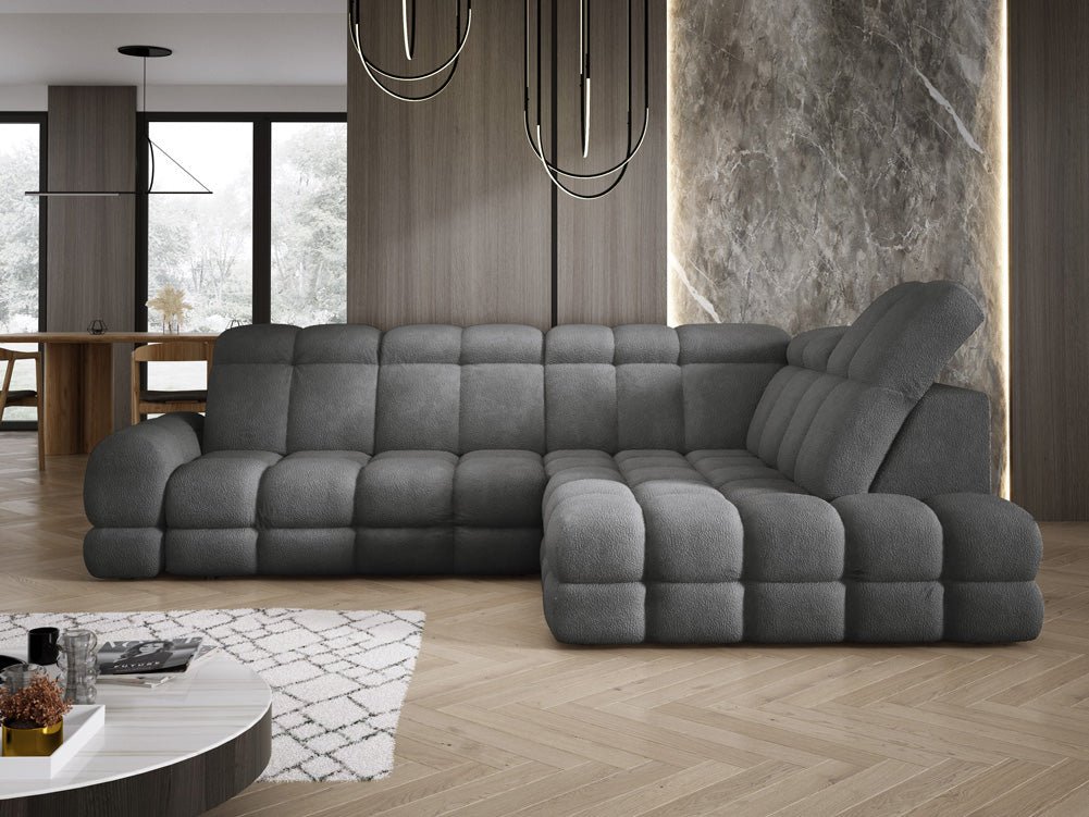 Designer Sofa Lima L with electric sleeping function in bouclé