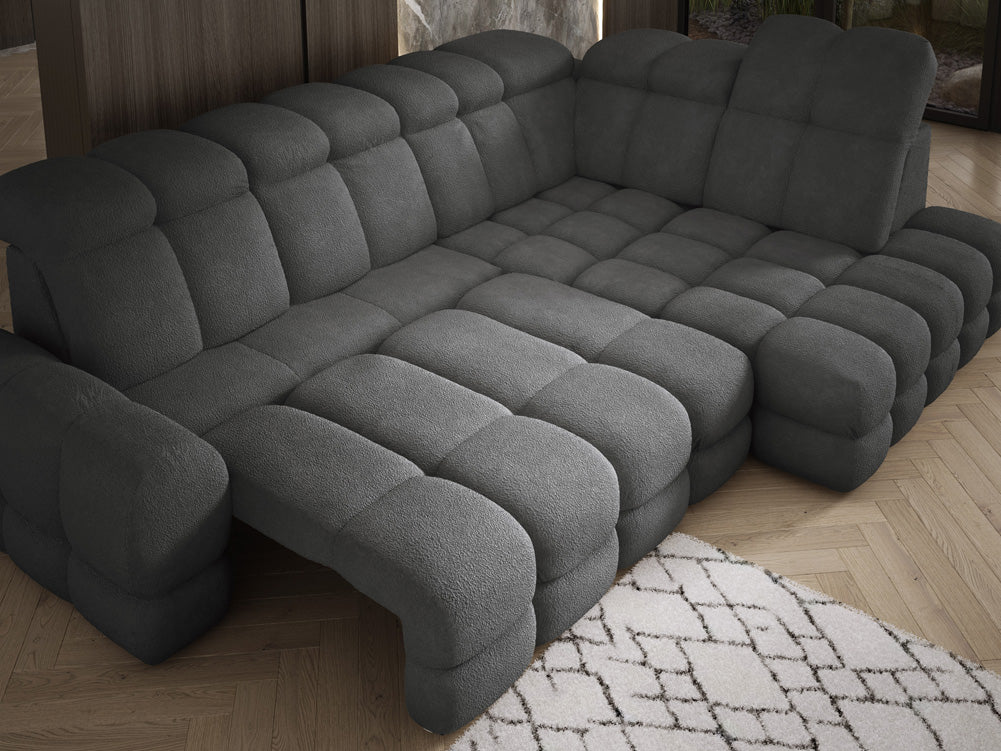 Designer Sofa Lima L with electric sleeping function in bouclé