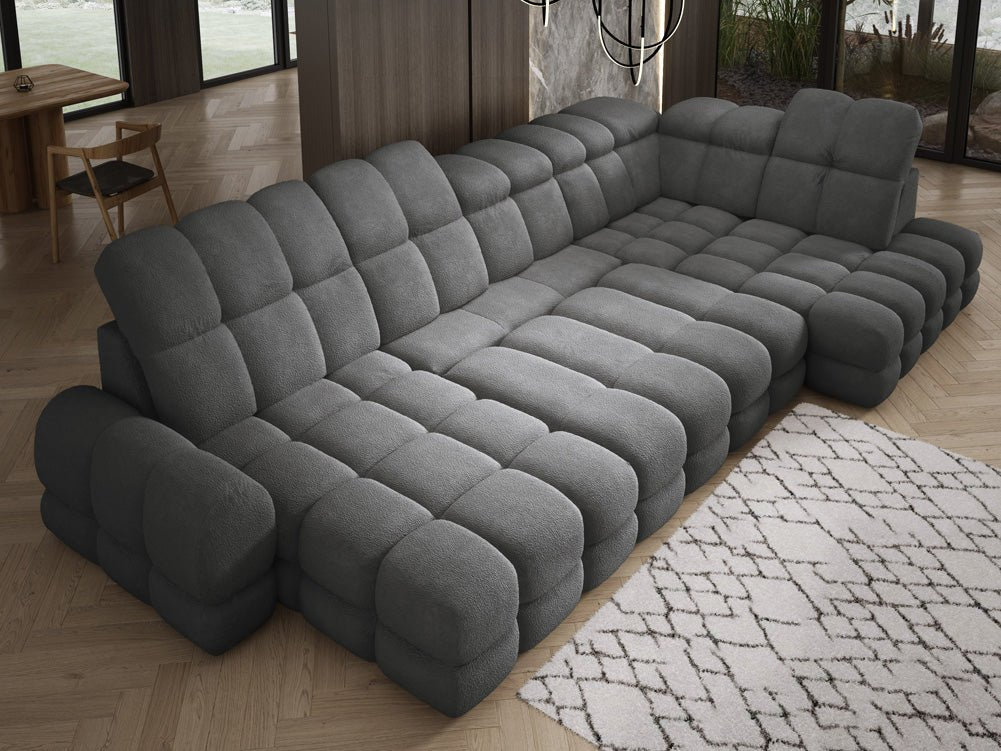 Designer Sofa Lima U with electric sleeping function in bouclé