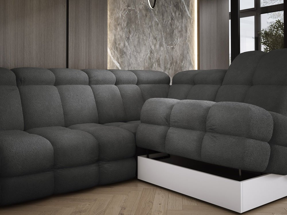 Designer Sofa Lima L with electric sleeping function in bouclé